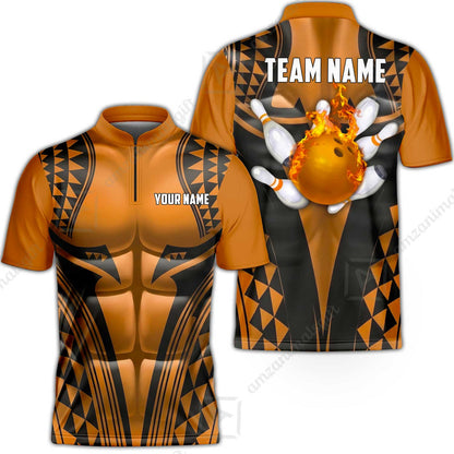 Custom Bowling Jersey Polo Shirt, Polynesian Strike, Custom Bowling Jersey Team Shirt For Players With Name & Team Name
