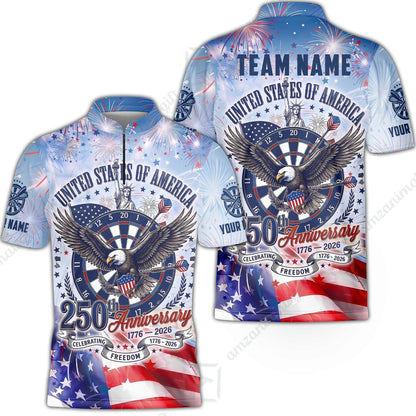 Custom Bowling Jersey Polo Shirt, 250 Years Anniversary USA, Personalize Name and Team Name