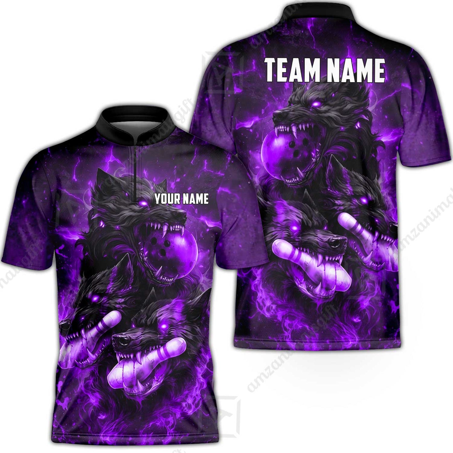 Custom Bowling Jersey Polo Shirt, Dark Fantasy Hellfire Werewolf, Custom Bowling Jersey Team Shirt For Players With Name & Team Name