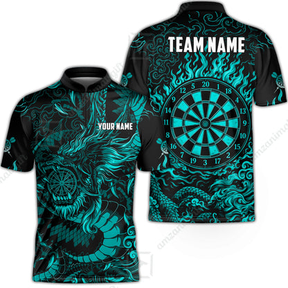 Custom Darts Jersey Polo Shirt, Dragon's Bullseye Darts, Custom Dart Jersey Team Shirt For Players With Name & Team Name