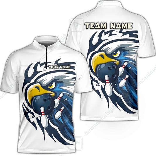 Custom Bowling Jersey Polo Shirt, Majestic Blue Eagle Mascot, Custom Bowling Jersey Team Shirt For Players With Name and Team Name