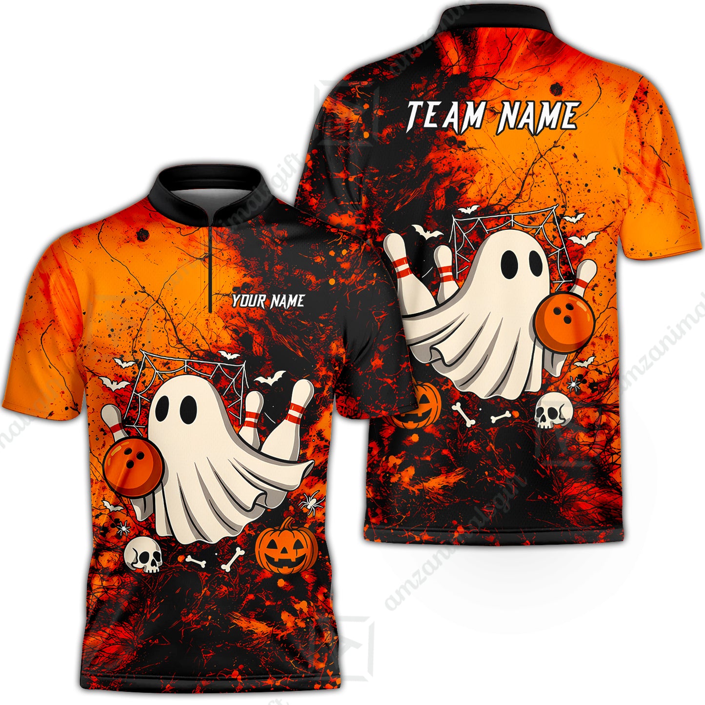 Customized Bowling Shirt, Halloween Ghost Boo Bowler, Personalized Polo Shirt For Players With Name & Team Name