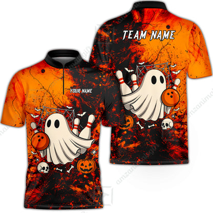 Customized Bowling Shirt, Halloween Ghost Boo Bowler, Personalized Polo Shirt For Players With Name & Team Name