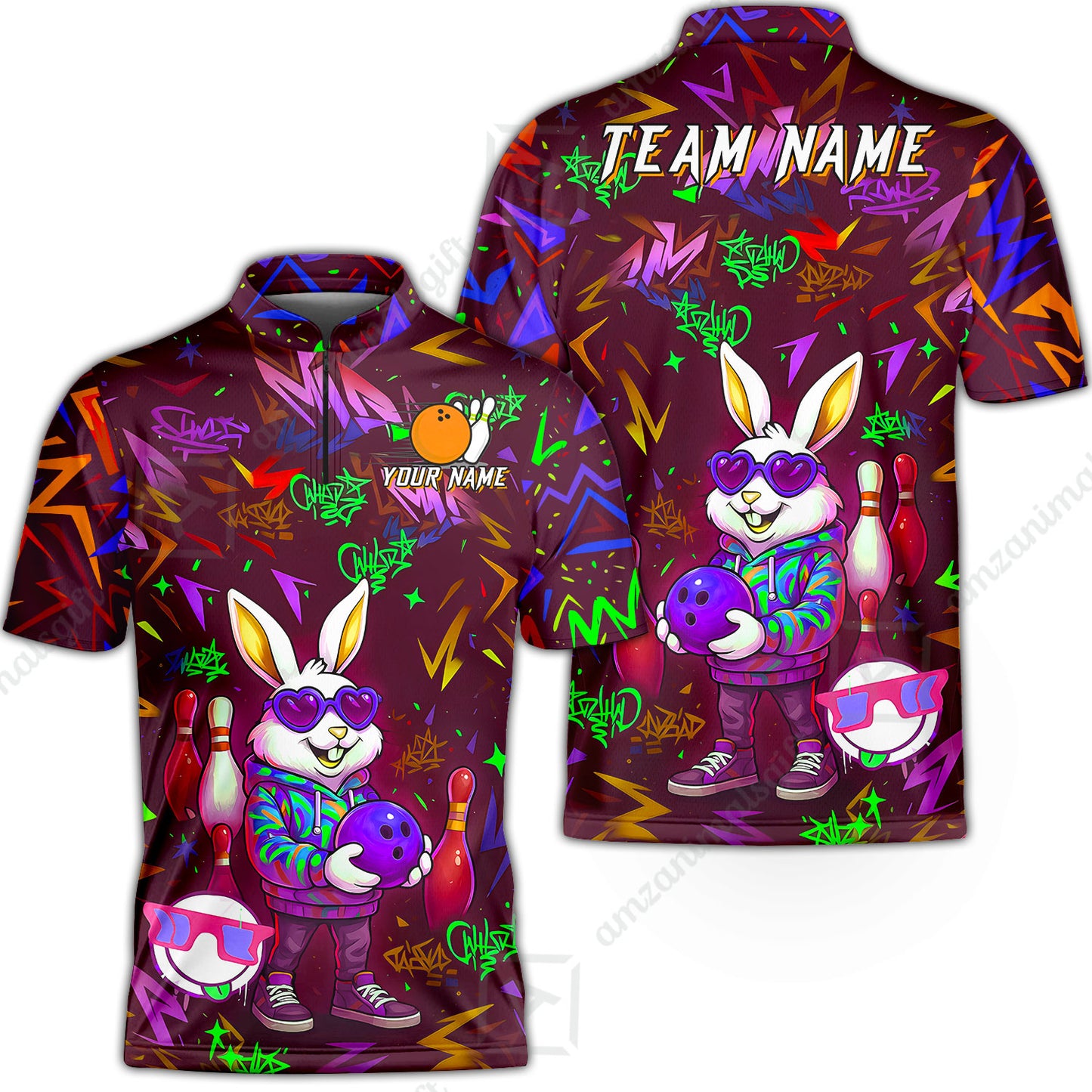 Custom Hip Hop Rabbit Bowling Jersey Polo Shirt, Custom Hip Hop Rabbit Bowling Jersey Team Shirt For Players With Name & Team Name