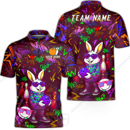 Custom Hip Hop Rabbit Bowling Jersey Polo Shirt, Custom Hip Hop Rabbit Bowling Jersey Team Shirt For Players With Name & Team Name