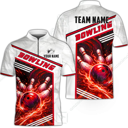 Custom Bowling Jersey Polo Shirt, Retro Racing & Fire Strike, Custom Bowling Jersey Team Shirt For Players With Name & Team Name