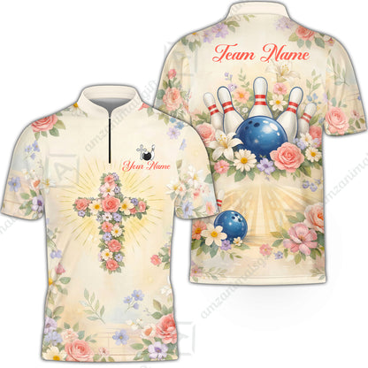 Custom Bowling Jersey Polo Shirt,  Flower Christian Bowling, Custom Bowling Jersey Team Shirt For Players With Name & Team Name