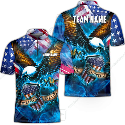 Custom Bowling Jersey Polo Shirt, American Pride Eagle, Personalized Name & Team Name