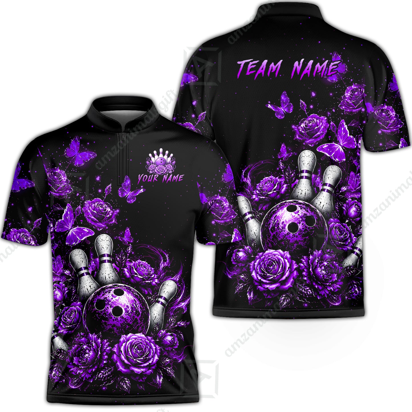 Custom Bowling Jersey Polo Shirt, Gothic Rose Bowling, Custom Bowling Jersey Team Shirt For Players With Name & Team Name