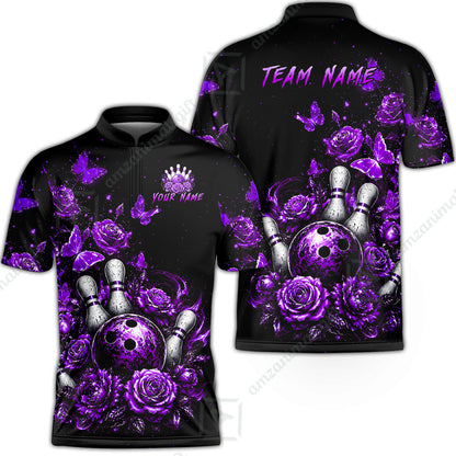 Custom Bowling Jersey Polo Shirt, Gothic Rose Bowling, Custom Bowling Jersey Team Shirt For Players With Name & Team Name
