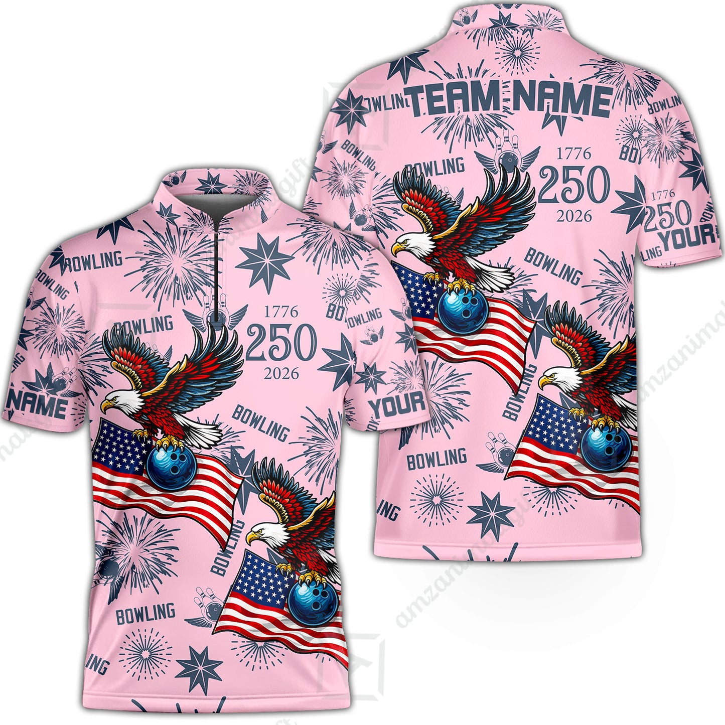 Custom Bowling Jersey Polo Shirt, USA 250 Years of Independence Bowling, Custom Bowling Jersey Team Shirt For Players With Name and Team Name