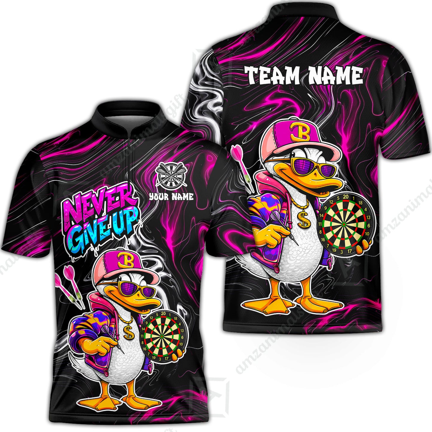 Customized Darts Team Jersey, Duck Never Give Up, Personalized Darts Name And Team Name