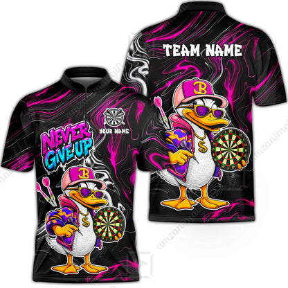 Customized Darts Team Jersey, Duck Never Give Up, Personalized Darts Name And Team Name