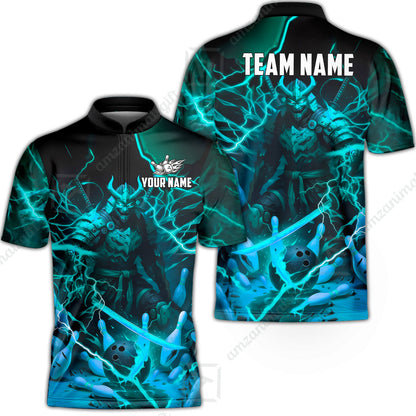 Custom Bowling Jersey Polo Shirt, Fiery Samurai Strike, Custom Bowling Jersey Team Shirt For Players With Name & Team Name