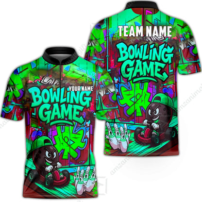 Custom Bowling Jersey Polo Shirt, Street Graffiti Go Kart Ball, Custom Bowling Jersey Team Shirt For Players With Name and Team Name