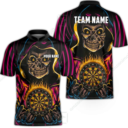 Custom Darts Team Jersey, Personalized Grim Reaper Dart Polo Shirt For Players With Name & Team Name