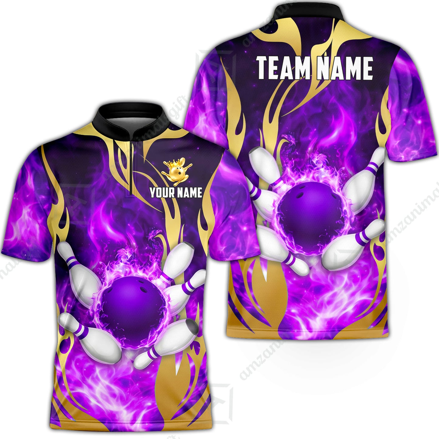 Custom Bowling Jersey Polo Shirt, Abyssal Fire & Golden Flames, Custom Bowling Jersey Team Shirt For Players With Name & Team Name