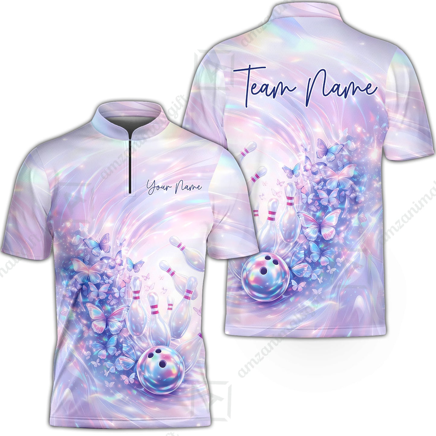 Custom Bowling Jersey Polo Shirt, Butterfly Holographic Bowling, Custom Bowling Jersey Team Shirt For Players With Name and Team Name