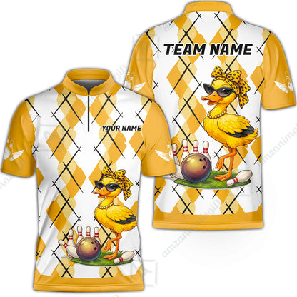 Custom Bowling Jersey Polo Shirt, Sassy Diva Duckling Argyle, Custom Bowling Jersey Team Shirt For Players With Name and Team Name