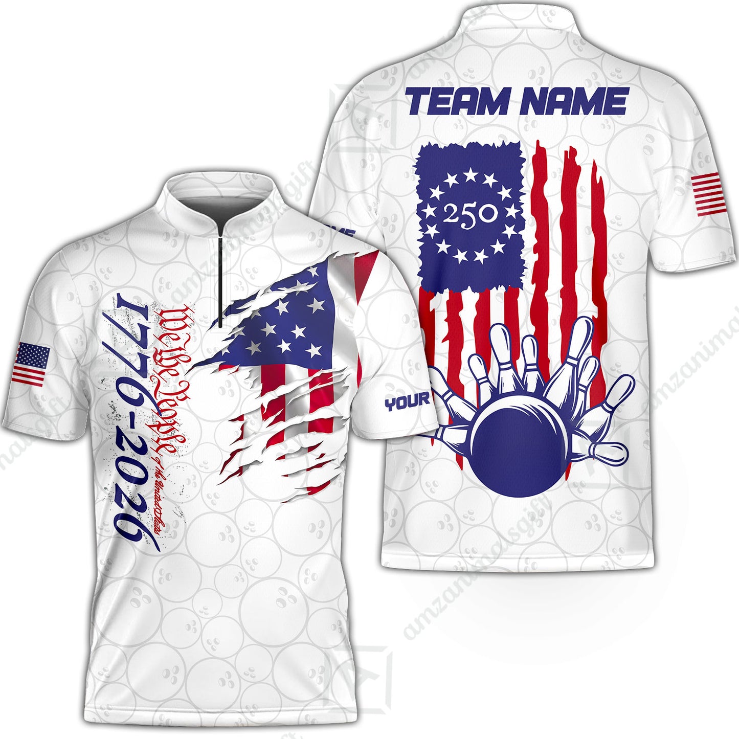 Custom Bowling Jersey Polo Shirt, Semiquincentennial USA 250, Custom Bowling Jersey Team Shirt For Players With Name and Team Name