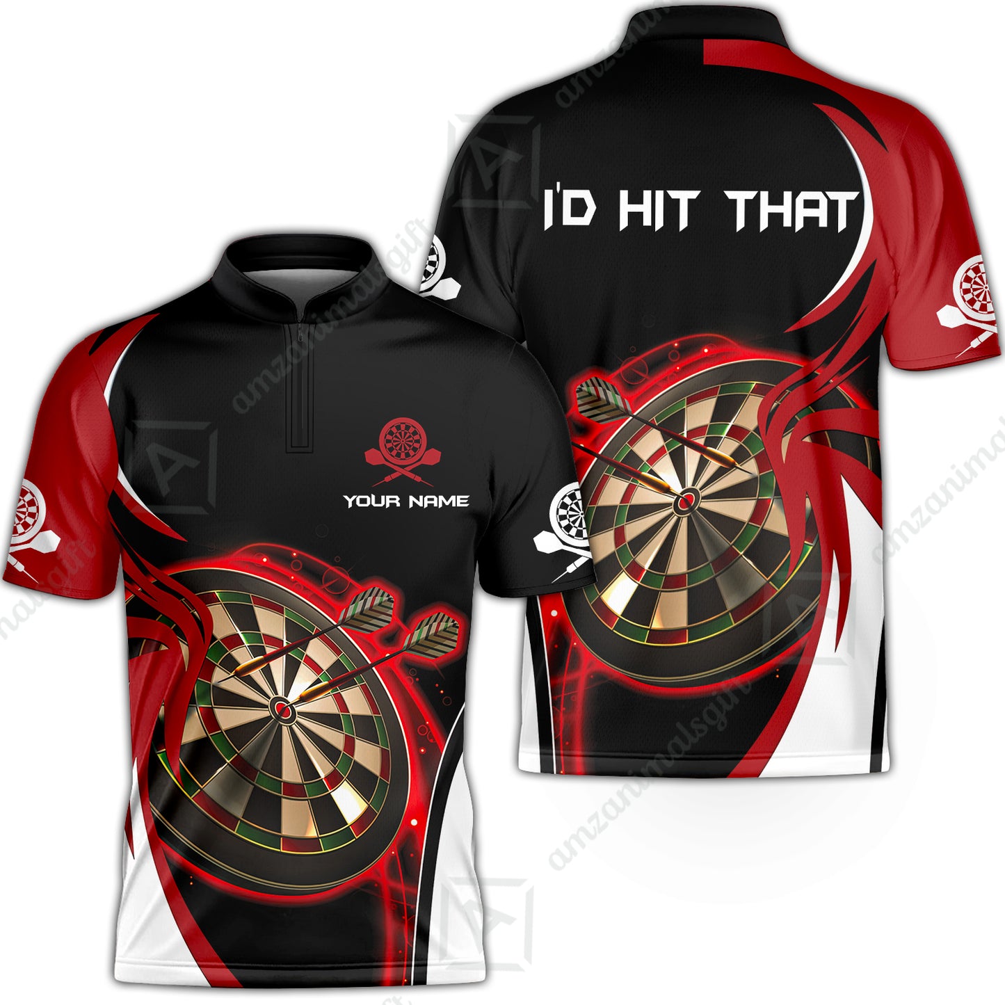 Personalised Darts Men Polo Shirts, I'D Hit That Darts Red Black Background Custom Name  Polo Shirts