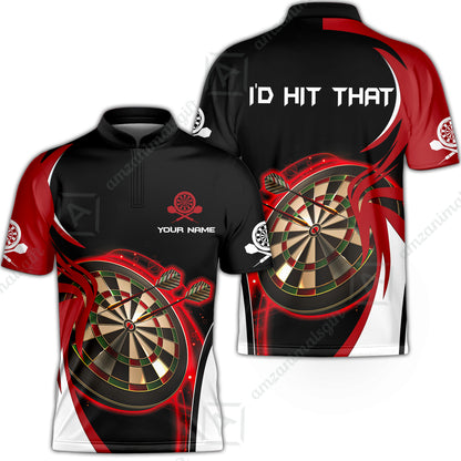 Personalised Darts Men Polo Shirts, I'D Hit That Darts Red Black Background Custom Name  Polo Shirts