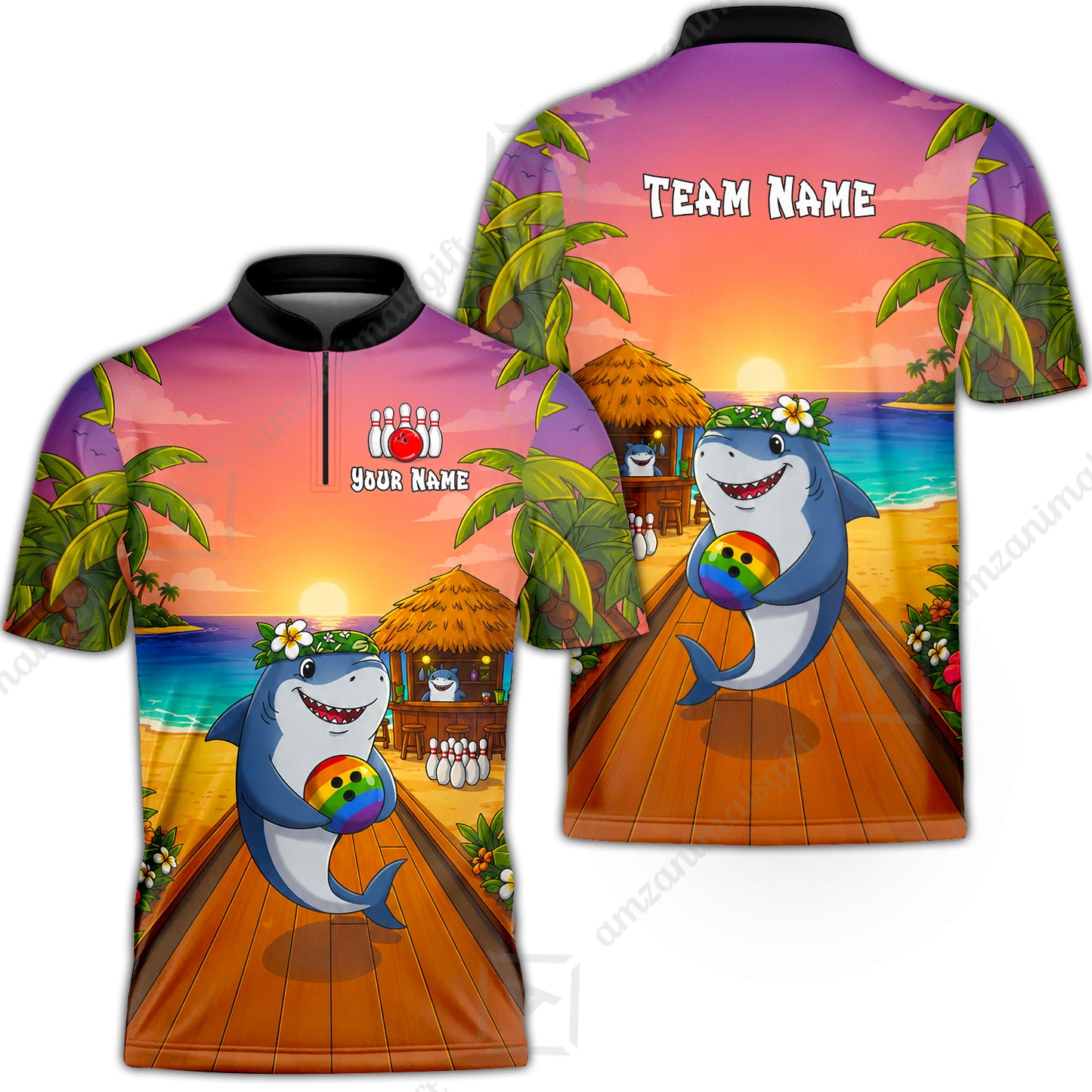 Custom Bowling Jersey Polo Shirt, Shark Strike, Custom Bowling Jersey Team Shirt For Players With Name and Team Name