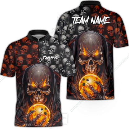 Custom Bowling Jersey Polo Shirt, Death Multiple Skulls, Personalized Name And Team Name