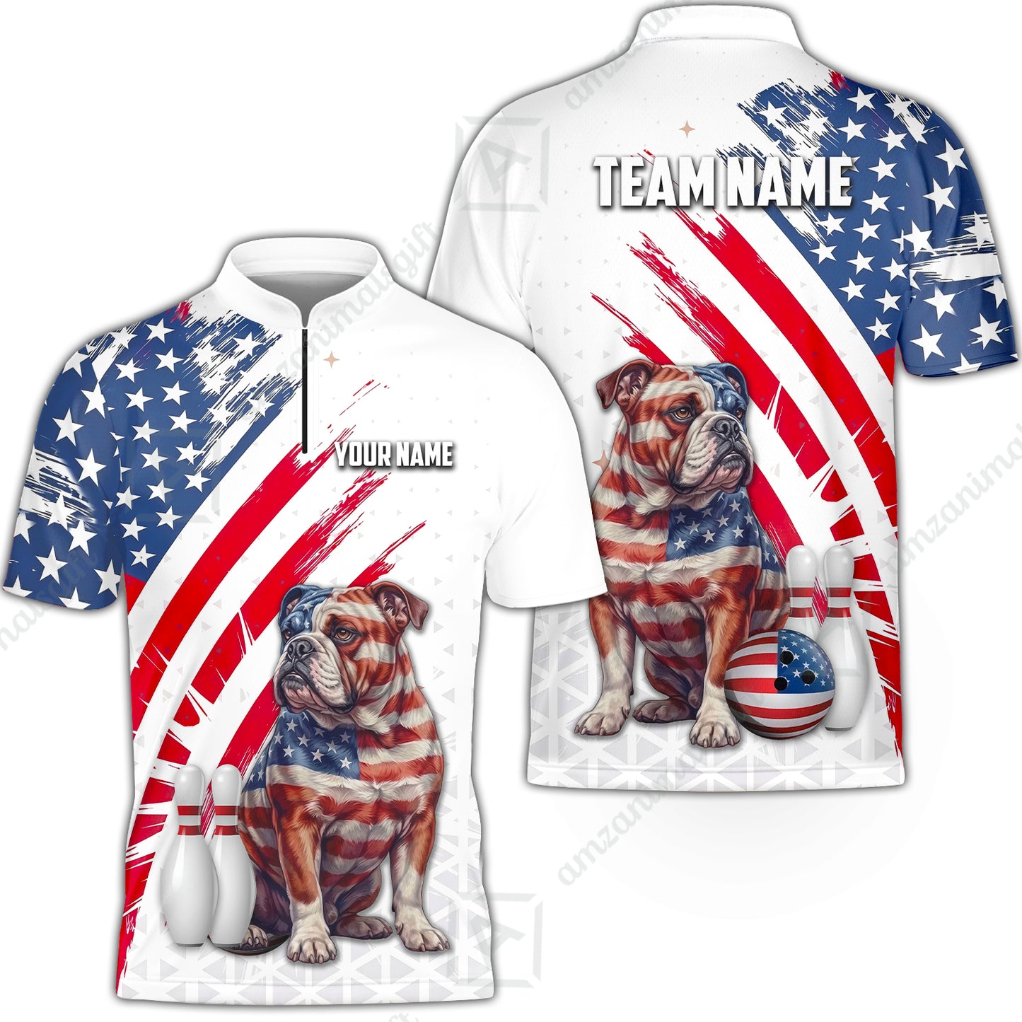 Custom Bowling Jersey Polo Shirt, Bowling US Flag Bulldog, Custom Bowling Jersey Team Shirt For Players With Name and Team Name