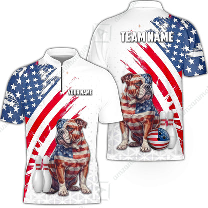 Custom Bowling Jersey Polo Shirt, Bowling US Flag Bulldog, Custom Bowling Jersey Team Shirt For Players With Name and Team Name