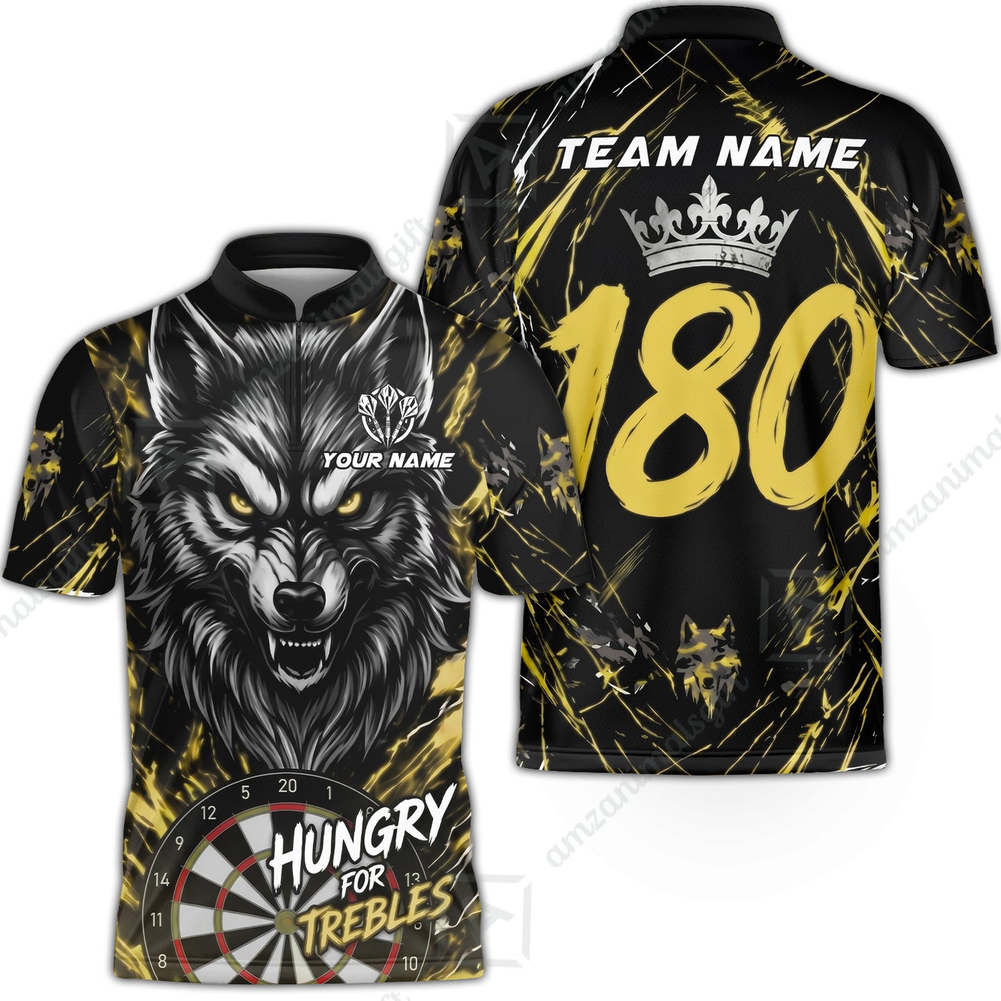 Custom Darts Jersey Polo Shirt, Wolf 180, Custom Dart Jersey Team Shirt For Players With Name & Team Name
