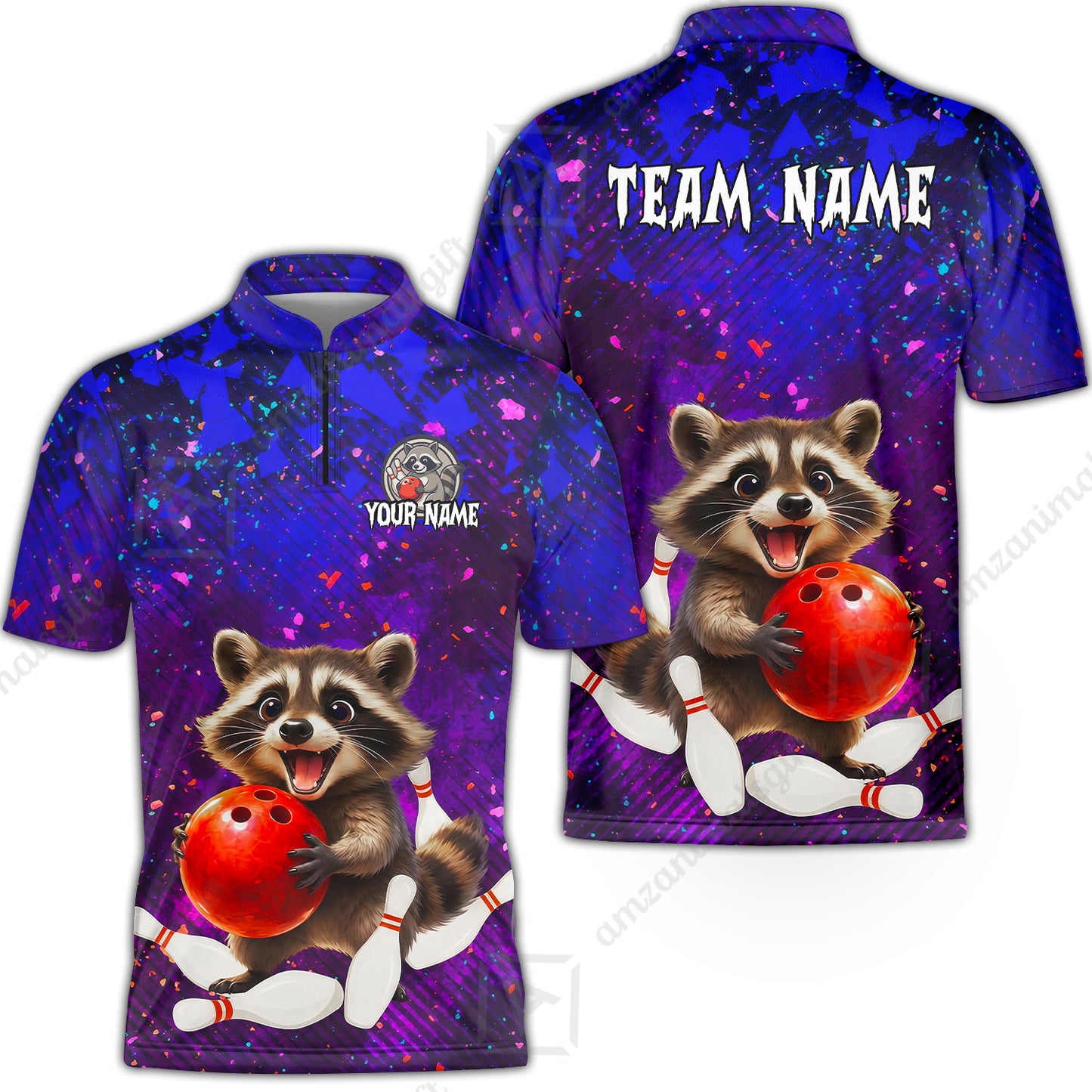 Custom Bowling Jersey Polo Shirt, Funny Raccoon Bowling, Custom Bowling Jersey Team Shirt For Players With Name & Team Name