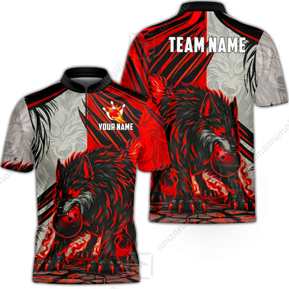 Custom Bowling Jersey Polo Shirt, Lone Wolf Strike & Emerald Frost, Custom Bowling Jersey Team Shirt For Players With Name & Team Name