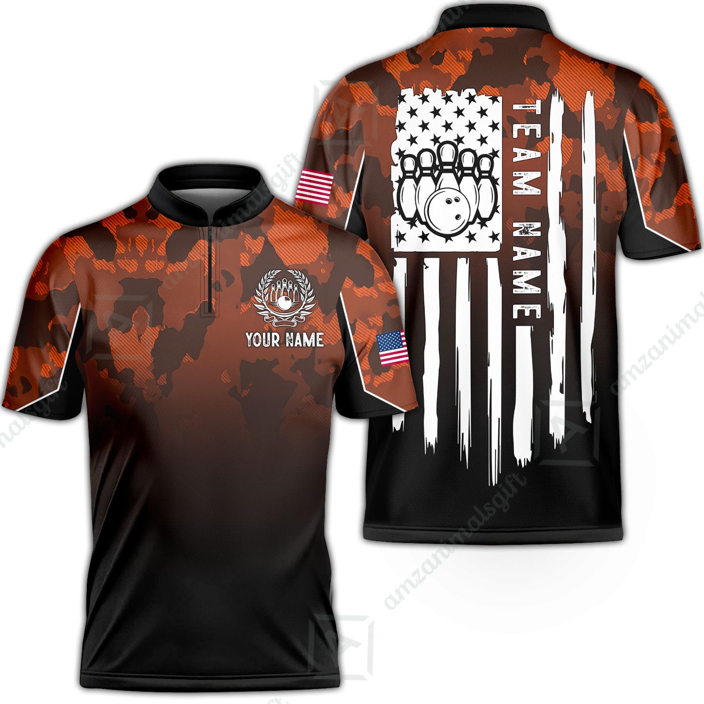 Custom Bowling Jersey Polo Shirt, Tactical Camo Patriotic Flag, Custom Bowling Jersey Team Shirt For Players With Name and Team Name