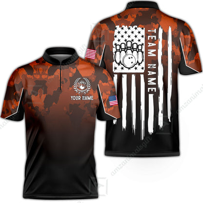 Custom Bowling Jersey Polo Shirt, Tactical Camo Patriotic Flag, Custom Bowling Jersey Team Shirt For Players With Name and Team Name