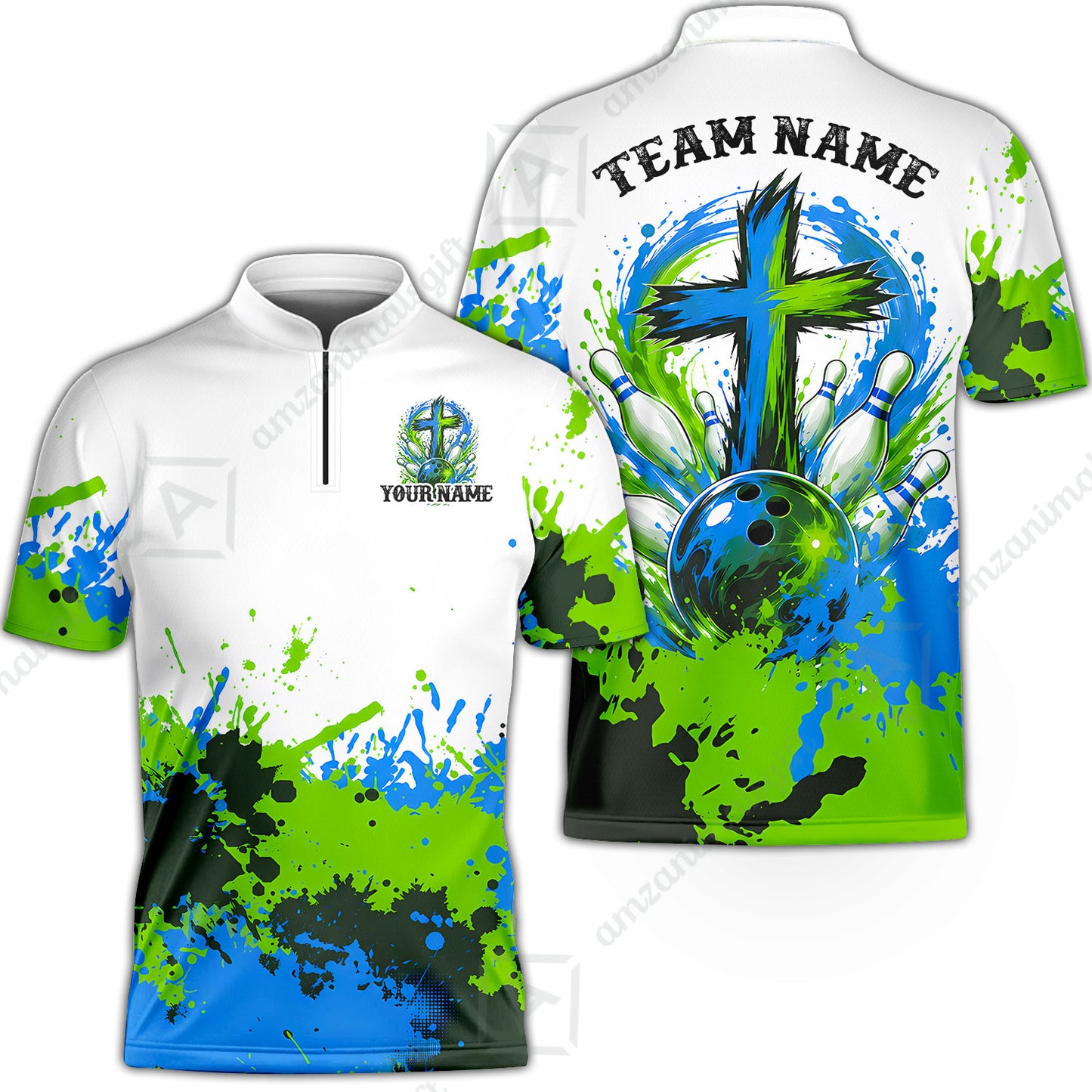 Custom Bowling Jersey Polo Shirt, Splash Pain Bowling Cross Colorful, Custom Bowling Jersey Team Shirt For Players With Name & Team Name