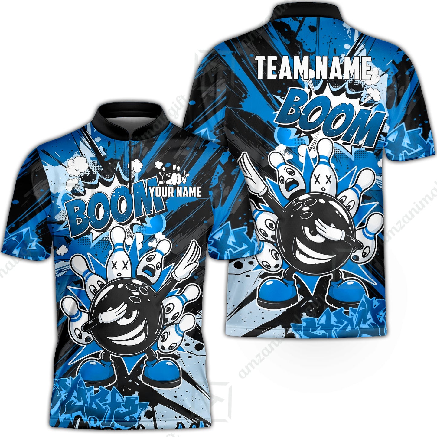 Custom Bowling Jersey Polo Shirt, Dabbing Cartoon Monster, Custom Bowling Jersey Team Shirt For Players With Name & Team Name