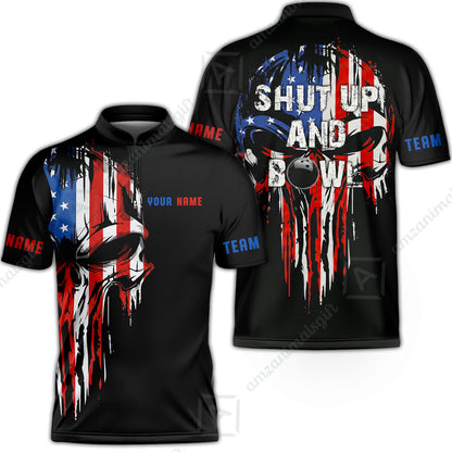 Custom Bowling Jersey Polo Shirt,  Skull Bowling, Custom Bowling Jersey Team Shirt For Players With Name and Team Name