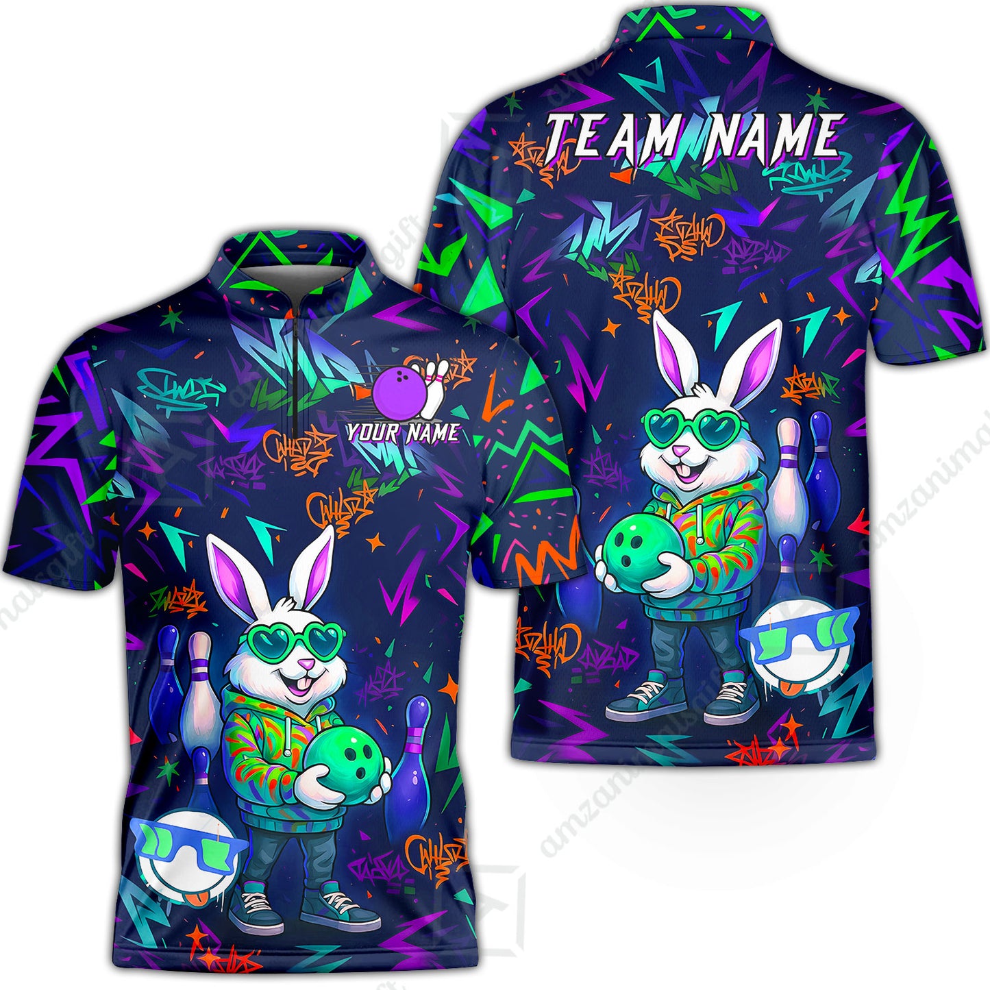 Custom Hip Hop Rabbit Bowling Jersey Polo Shirt, Custom Hip Hop Rabbit Bowling Jersey Team Shirt For Players With Name & Team Name