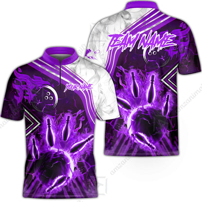 Customized Bowling Unisex Polo Shirt, Fire & Smoke Bowling Pins, Bowling Uniform - Personalized Name And Team Name