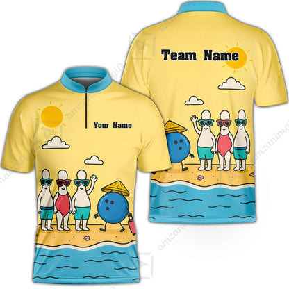 Custom Bowling Jersey Polo Shirt, Funny Summer Beach Holiday Pins, Custom Bowling Jersey Team Shirt For Players With Name and Team Name