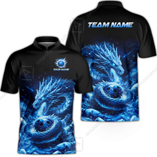 Custom Bowling Jersey Polo Shirt, Mythical Ice Dragon Strike, Custom Bowling Jersey Team Shirt For Players With Name and Team Name