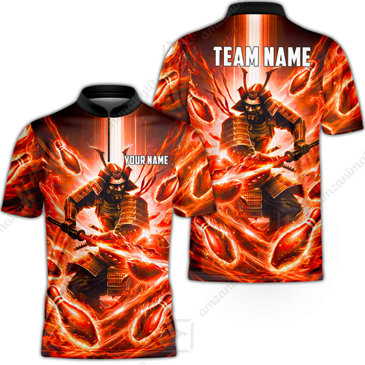 Custom Bowling Jersey Polo Shirt, Japanese Samurai Warrior Bowling, Custom Bowling Jersey Team Shirt For Players With Name & Team Name