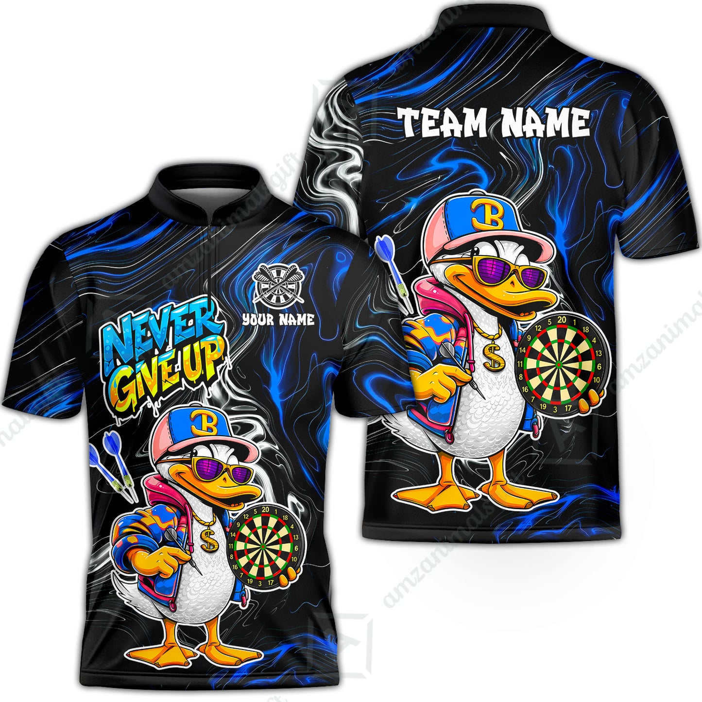 Customized Darts Team Jersey, Duck Never Give Up, Personalized Darts Name And Team Name
