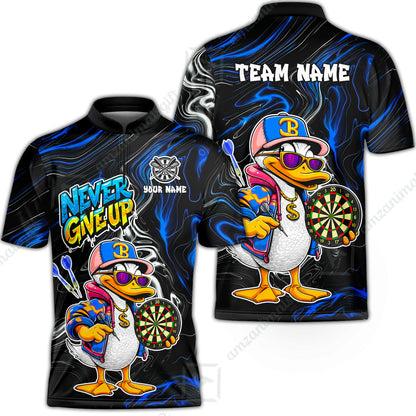 Customized Darts Team Jersey, Duck Never Give Up, Personalized Darts Name And Team Name
