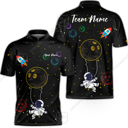 Custom Bowling Jersey Polo Shirt, Spaceman Bowling Galaxy, Custom Bowling Jersey Team Shirt For Players With Name and Team Name