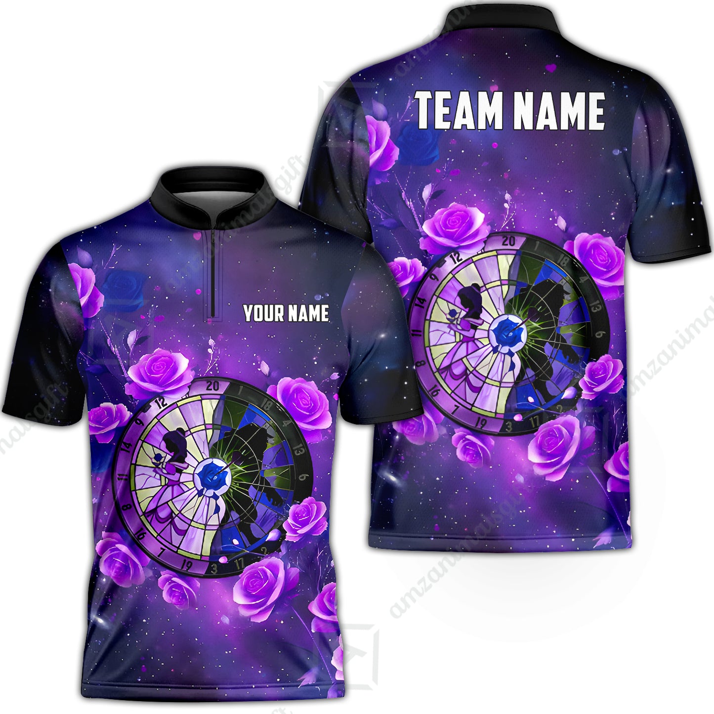 Custom Darts Team Jersey, Personalized Galaxy Flowers Darts Polo Shirt For Players With Name & Team Name