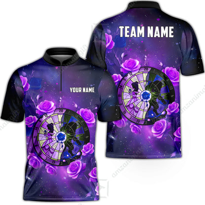 Custom Darts Team Jersey, Personalized Galaxy Flowers Darts Polo Shirt For Players With Name & Team Name