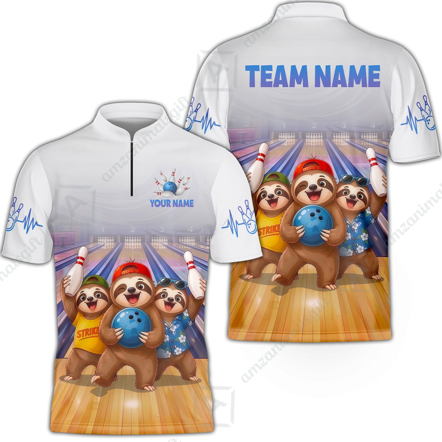 Custom Bowling Jersey Polo Shirt, Funny Sloth Squad Mascot, Custom Bowling Jersey Team Shirt For Players With Name and Team Name