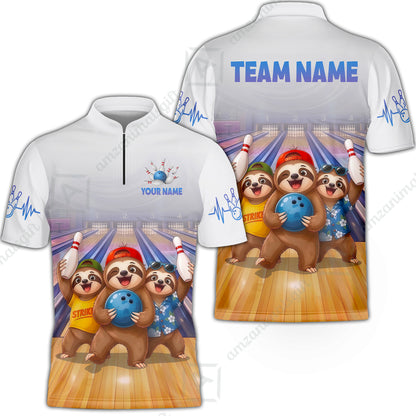 Custom Bowling Jersey Polo Shirt, Funny Sloth Squad Mascot, Custom Bowling Jersey Team Shirt For Players With Name and Team Name